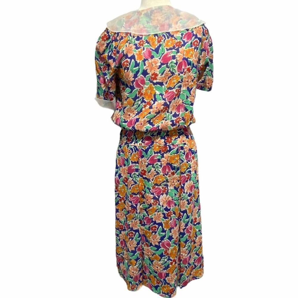Neiman Marcus‎ Vintage Floral Tropical Print Midi Dress Size 10